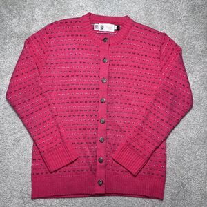 VTG Winona Knits Cardigan Sweater Womens Large Pink Wintuk USA Cottage Grandma